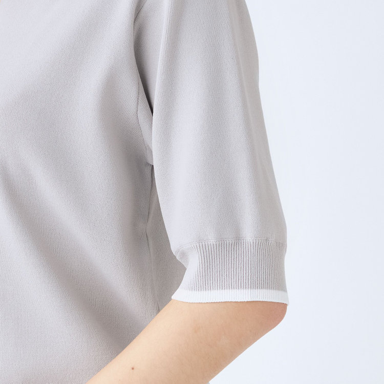 シルバーライン 【SILVER LINE/５分袖】総針バイカラーVネックニット/グレー×ホワイト グレー淡色