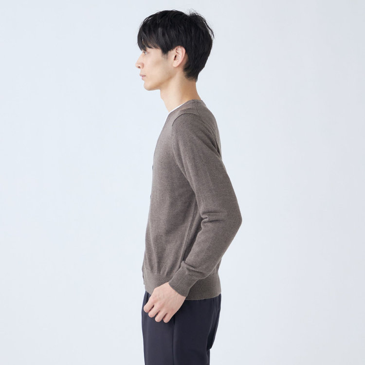 スーツセレクト 【RBC】【秋冬】ウール100%ニットカーディガン/ブラウン/ZEGNA BARUFFA/マシンウォッシャブル 茶中間