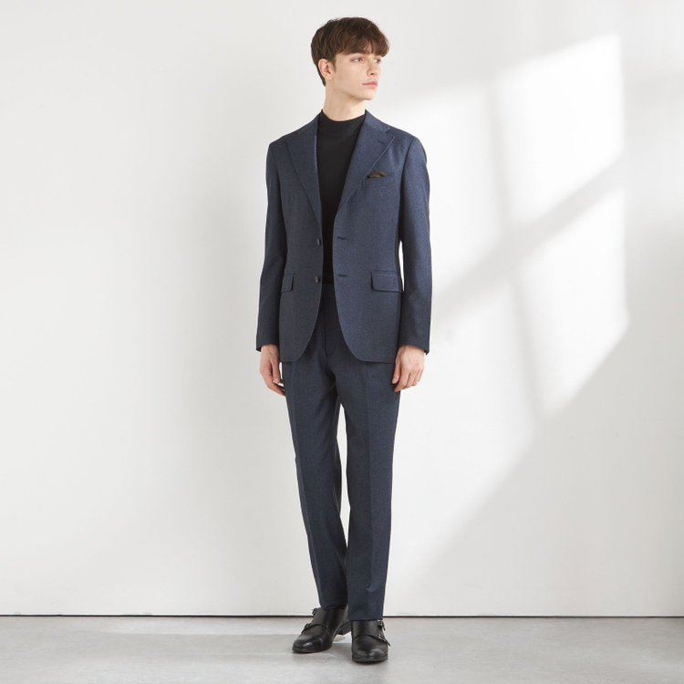 シルバーライン 【CLASSICO TAPERED】【秋冬】3釦段返りシングルスーツ 2タック/ネイビー/ウエストムーブ/MARZOTTO/※裾上げ必要 青濃色