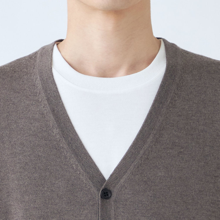 スーツセレクト 【RBC】【秋冬】ウール100%ニットカーディガン/ブラウン/ZEGNA BARUFFA/マシンウォッシャブル 茶中間