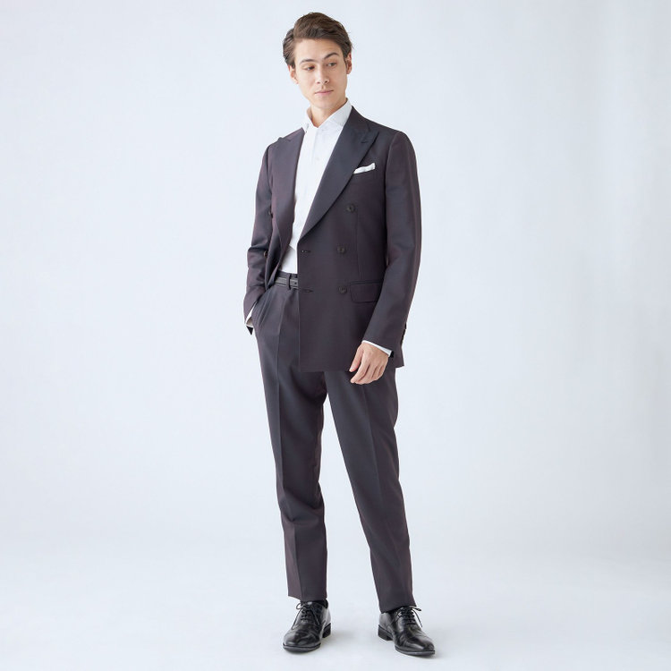 シルバーライン 【CLASSICO TAPERED】【秋冬】6釦2掛けダブルスーツ 2タック/ブラウン/チェンジポケット/ウエストムーブ/NEW ZEALAND WOOL MIX/※裾上げ必要 茶中間