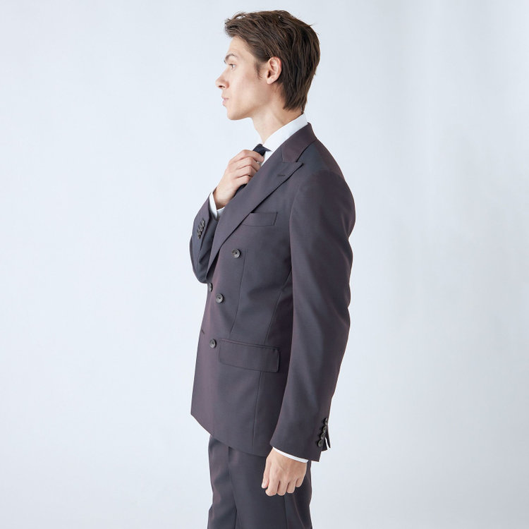 シルバーライン 【CLASSICO TAPERED】【秋冬】6釦2掛けダブルスーツ 2タック/ブラウン/チェンジポケット/ウエストムーブ/NEW ZEALAND WOOL MIX/※裾上げ必要 茶中間