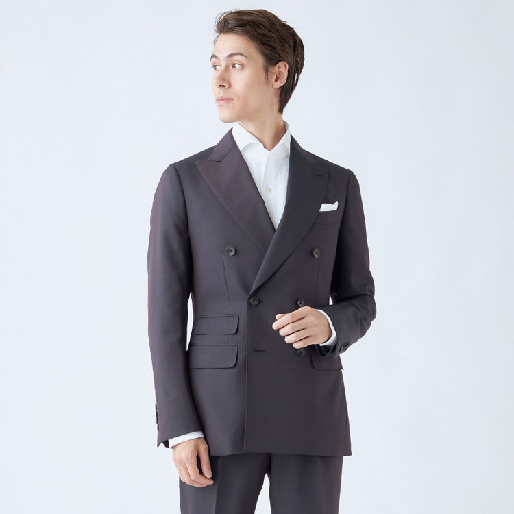 シルバーライン 【CLASSICO TAPERED】【秋冬】6釦2掛けダブルスーツ 2タック/ブラウン/チェンジポケット/ウエストムーブ/NEW ZEALAND WOOL MIX/※裾上げ必要 茶中間