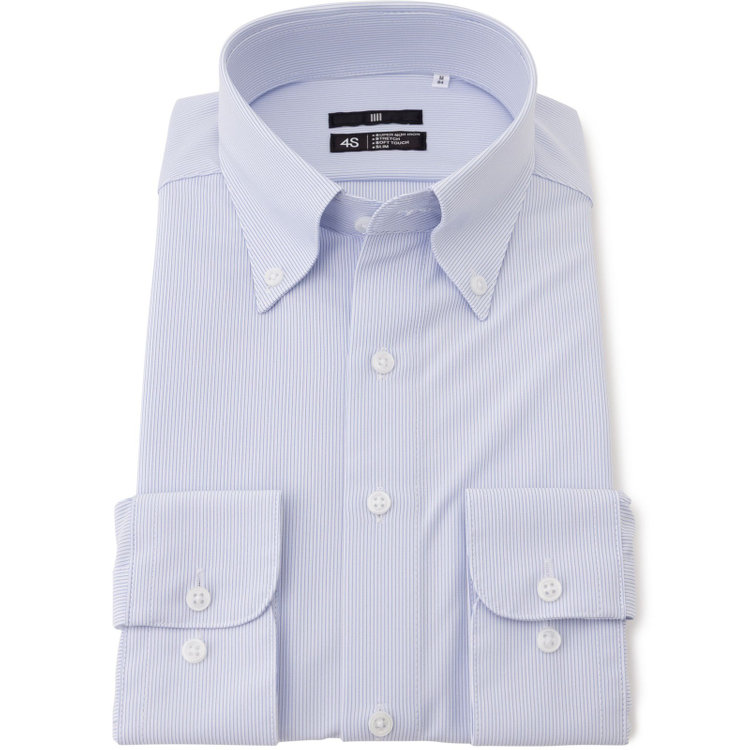 ブラックライン 【発送在庫あり】【WEB限定】【BLACK LINE】ボタンダウンワイシャツ/ホワイト×ブルーストライプ/「4S」スーパーノンアイロン・ストレッチ 青中間