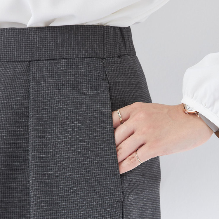 シルバーライン 【SL】【春夏】ワイドパンツ/グレー×チェック/ウエストシャーリング/ウォッシャブル/裾上げ済仕様 グレー中間