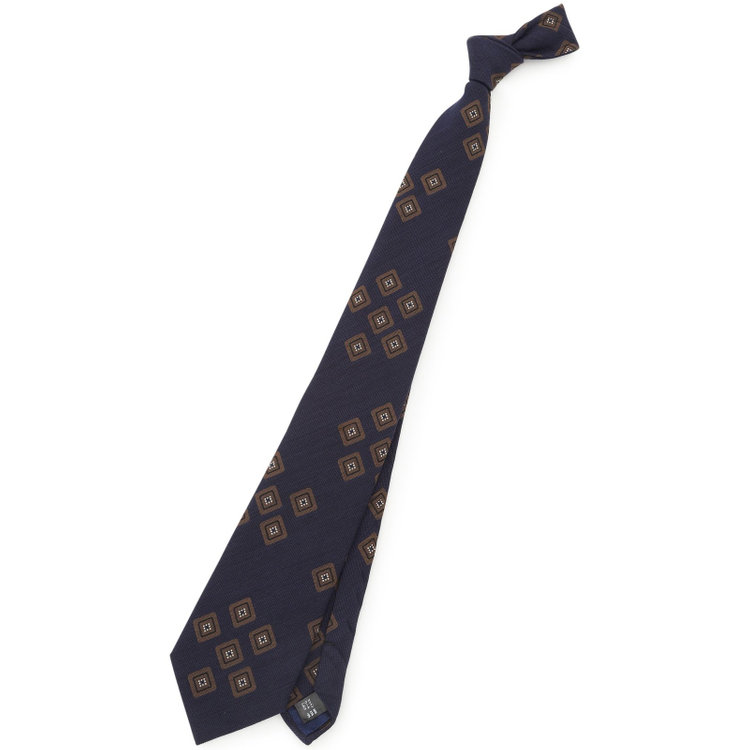 シルバーライン 【発送在庫あり】【SL】コットンウールシルク小紋ネクタイ 8.5cm幅/ネイビー×ブラウン/ITALIAN FABRICS その他