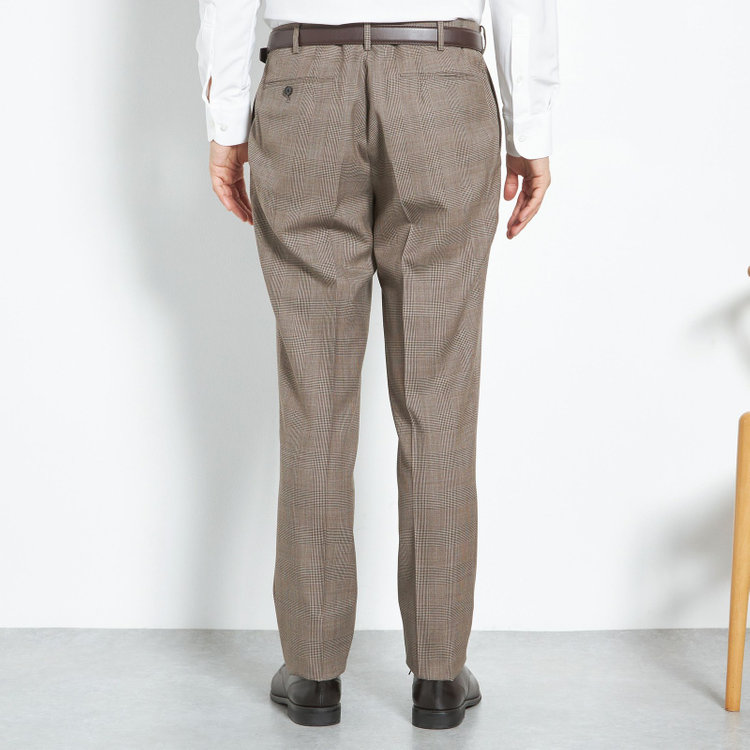 シルバーライン 【CLASSICO TAPERED】【春夏】1タックテーパードパンツ/ブラウン×グレンチェック/ウエストムーブ/※裾上げ必要 茶中間