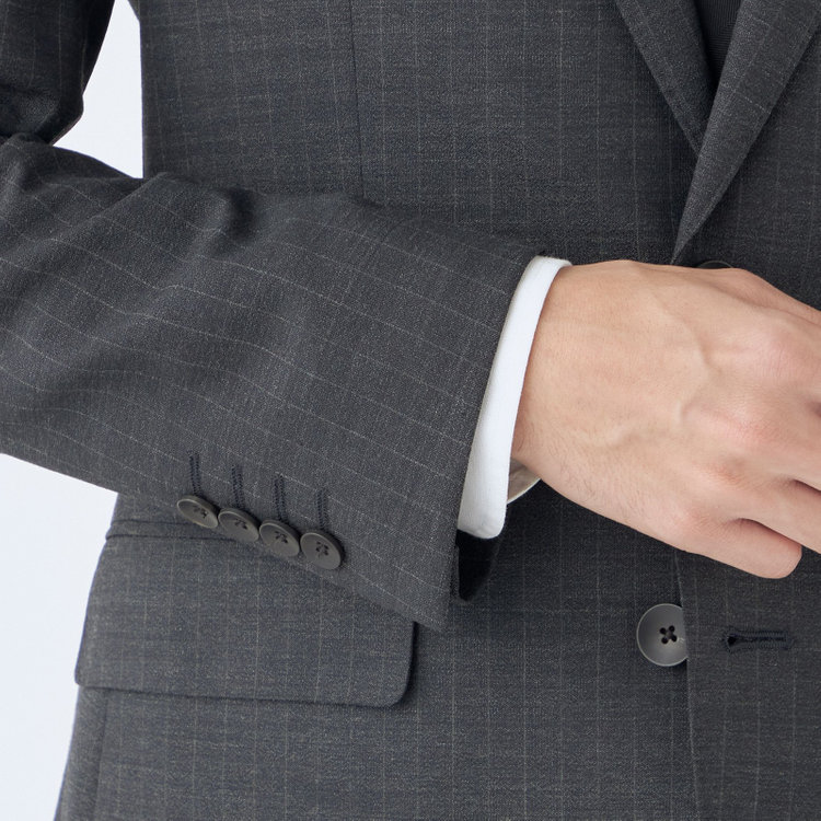 シルバーライン 【CLASSICO TAPERED】【年間】スペアパンツ付き/2釦シングルスーツ 1タック/グレー×ストライプ/ウエストシャーリング仕様/ウォッシャブル/※裾上げ必要 グレー中間