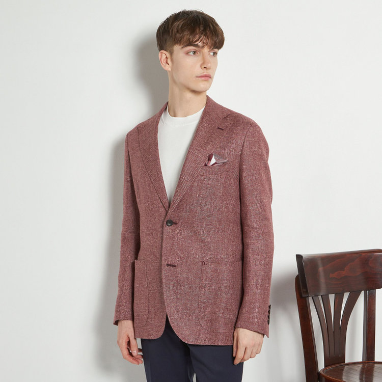 シルバーライン 【CLASSICO TAPERED】【春夏】ウールリネン2釦シングルジャケット/ワイン/パッチポケット/MARZOTTO 赤濃色