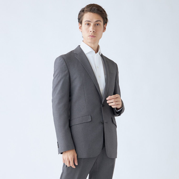 ブラックライン 【SLIM TAPERED_2】【年間】2釦シングルスーツ 0タック/グレー/ウエストシャーリング/4S SUSTAINABILITY&ECOLOGY FABRIC/ウォッシャブル/※パンツ裾上げ済仕様 グレー中間