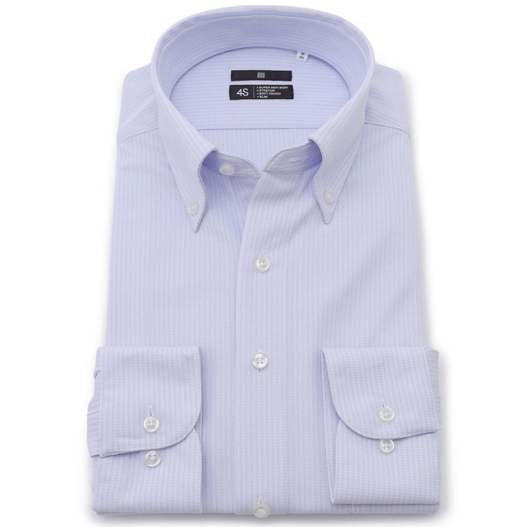 ブラックライン 【発送在庫あり】【BLACK LINE】ボタンダウンワイシャツ/パープル＆ホワイト×ドビーストライプ/「4S」スーパーノンアイロン・ストレッチ 紫中間