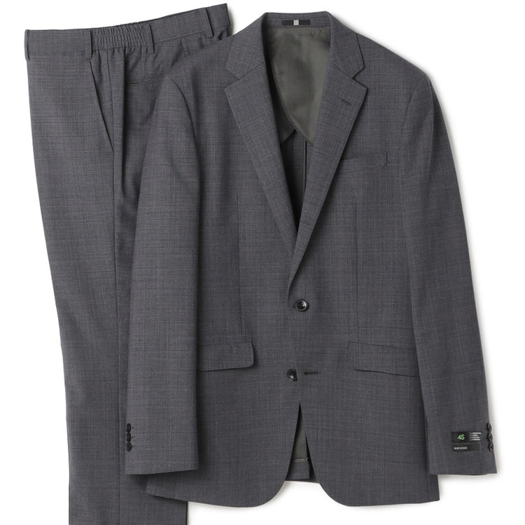ブラックライン 【SLIM TAPERED_2】【春夏】2釦シングルスーツ 0タック/グレー×シャドー/ウエストシャーリング/4S SUSTAINABILITY&ECOLOGY FABRIC/※パンツ裾上げ済仕様 グレー中間