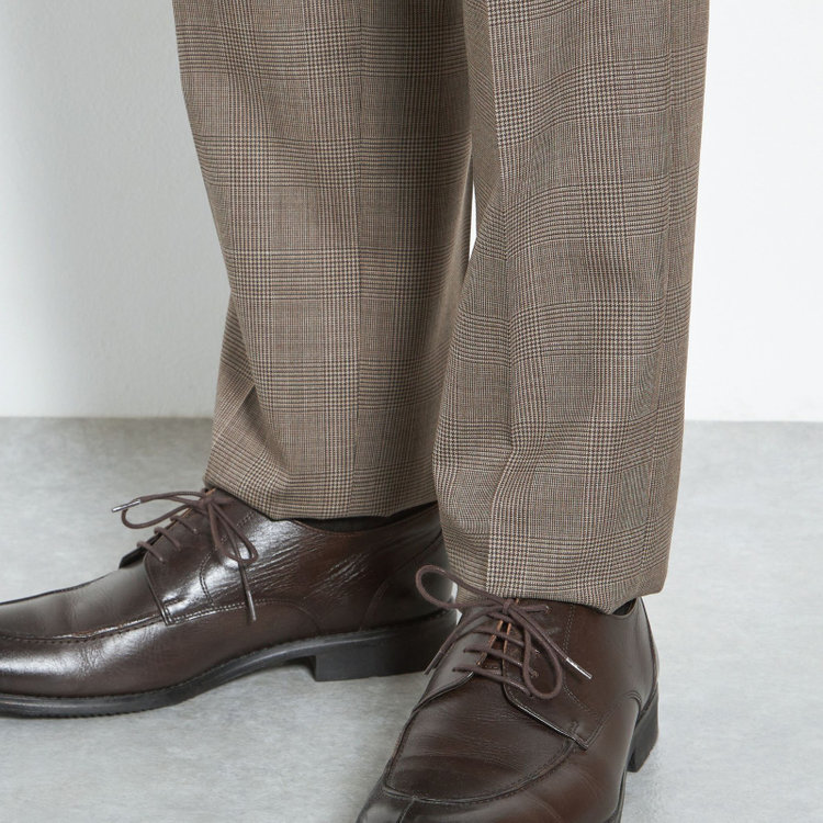 シルバーライン 【CLASSICO TAPERED】【春夏】1タックテーパードパンツ/ブラウン×グレンチェック/ウエストムーブ/※裾上げ必要 茶中間