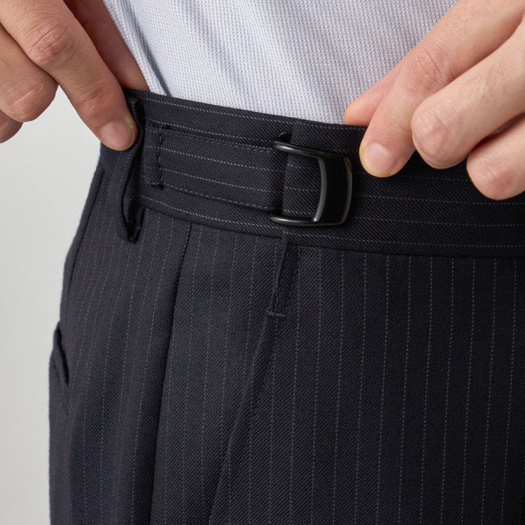 ブラックライン 【SLIM TAPERED】【秋冬】2釦シングルスリーピーススーツ 0タック/ネイビー×グレンチェック /ウエストムーブ/4S TAKE OUT SUITS / ※パンツ裾上げ済仕様 紺濃色
