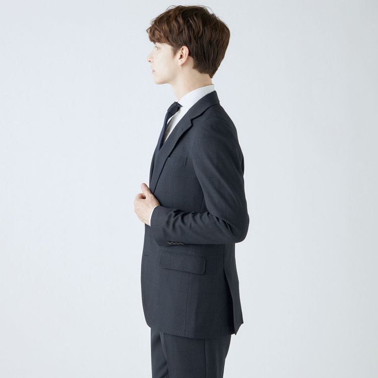 シルバーライン 【CLASSICO TAPERED】【秋冬】コーディネートパンツ付き/2釦シングルスーツ 1タック/ネイビー×グレンチェック+グレーソリッドパンツ/ウエストムーブ/4S SUSTAINABILITY&ECOLOGY FABRIC/※パンツ裾上げ済仕様 紺濃色
