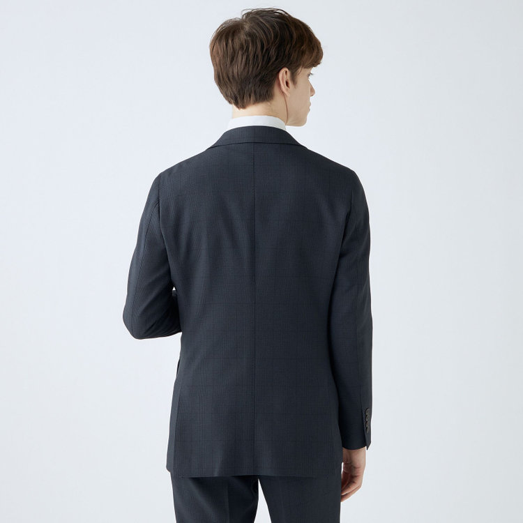 シルバーライン 【CLASSICO TAPERED】【秋冬】コーディネートパンツ付き/2釦シングルスーツ 1タック/ネイビー×グレンチェック+グレーソリッドパンツ/ウエストムーブ/4S SUSTAINABILITY&ECOLOGY FABRIC/※パンツ裾上げ済仕様 紺濃色