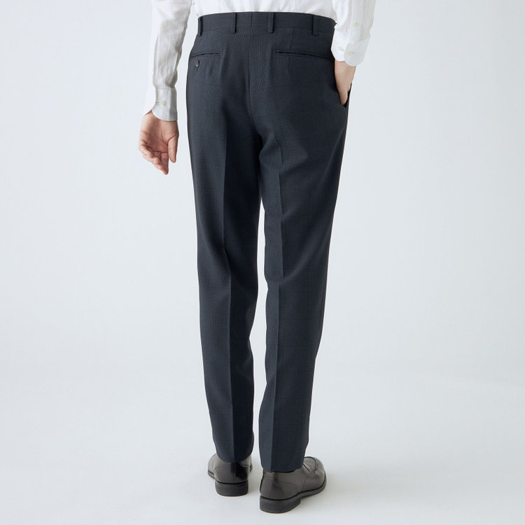 シルバーライン 【CLASSICO TAPERED】【秋冬】コーディネートパンツ付き/2釦シングルスーツ 1タック/ネイビー×グレンチェック+グレーソリッドパンツ/ウエストムーブ/4S SUSTAINABILITY&ECOLOGY FABRIC/※パンツ裾上げ済仕様 紺濃色