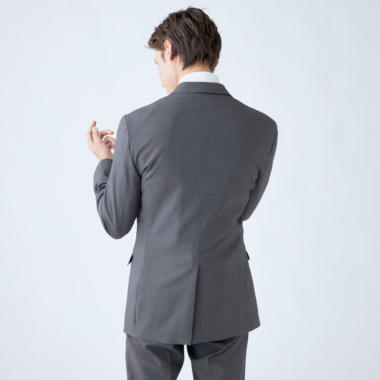 ブラックライン 【SLIM TAPERED_2】【年間】2釦シングルスーツ 0タック/グレー/ウエストシャーリング/4S SUSTAINABILITY&ECOLOGY FABRIC/ウォッシャブル/※パンツ裾上げ済仕様 グレー中間