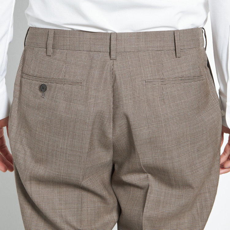 シルバーライン 【CLASSICO TAPERED】【春夏】1タックテーパードパンツ/ブラウン×グレンチェック/ウエストムーブ/※裾上げ必要 茶中間
