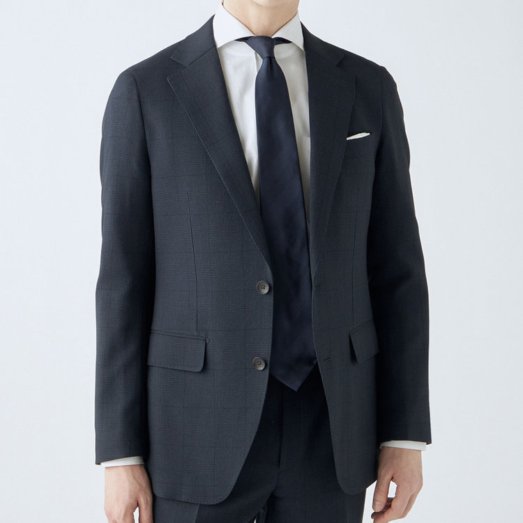 シルバーライン 【CLASSICO TAPERED】【秋冬】コーディネートパンツ付き/2釦シングルスーツ 1タック/ネイビー×グレンチェック+グレーソリッドパンツ/ウエストムーブ/4S SUSTAINABILITY&ECOLOGY FABRIC/※パンツ裾上げ済仕様 紺濃色
