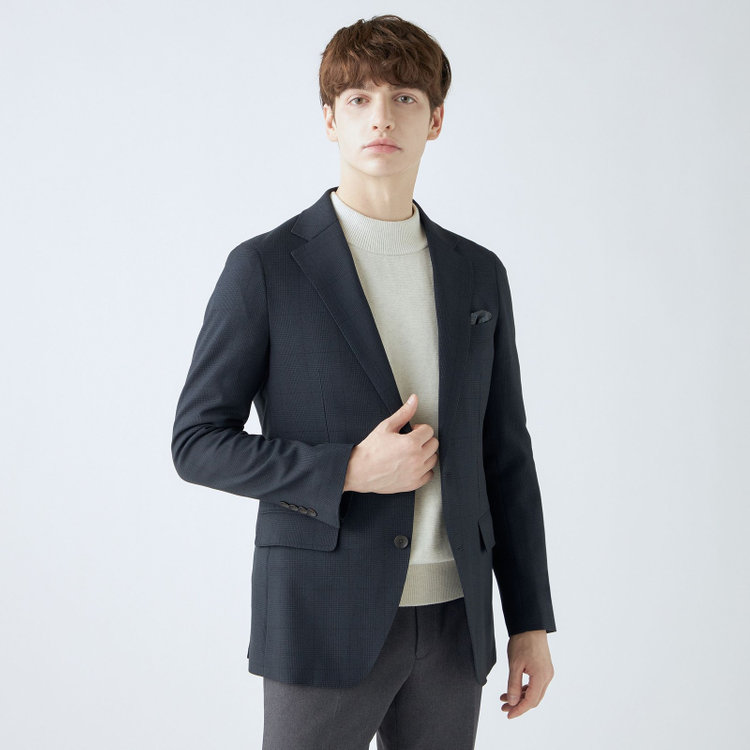 シルバーライン 【CLASSICO TAPERED】【秋冬】コーディネートパンツ付き/2釦シングルスーツ 1タック/ネイビー×グレンチェック+グレーソリッドパンツ/ウエストムーブ/4S SUSTAINABILITY&ECOLOGY FABRIC/※パンツ裾上げ済仕様 紺濃色