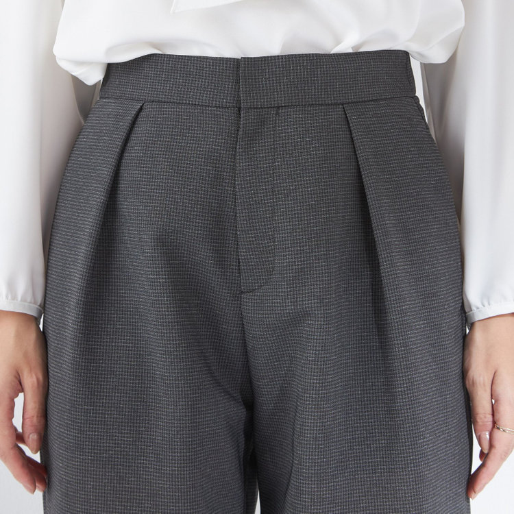 シルバーライン 【SL】【春夏】ワイドパンツ/グレー×チェック/ウエストシャーリング/ウォッシャブル/裾上げ済仕様 グレー中間