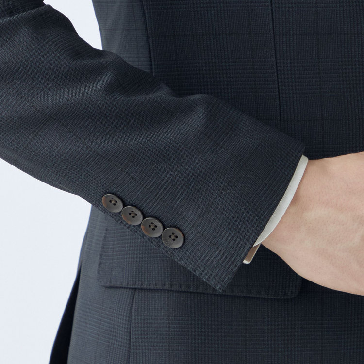 シルバーライン 【CLASSICO TAPERED】【秋冬】コーディネートパンツ付き/2釦シングルスーツ 1タック/ネイビー×グレンチェック+グレーソリッドパンツ/ウエストムーブ/4S SUSTAINABILITY&ECOLOGY FABRIC/※パンツ裾上げ済仕様 紺濃色