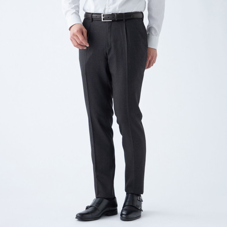 シルバーライン 【CLASSICO TAPERED】【秋冬】ウール 1タックテーパードパンツ/ダークグレー×ソリッド/ウエストムーブ/※裾上げ必要 グレー濃色