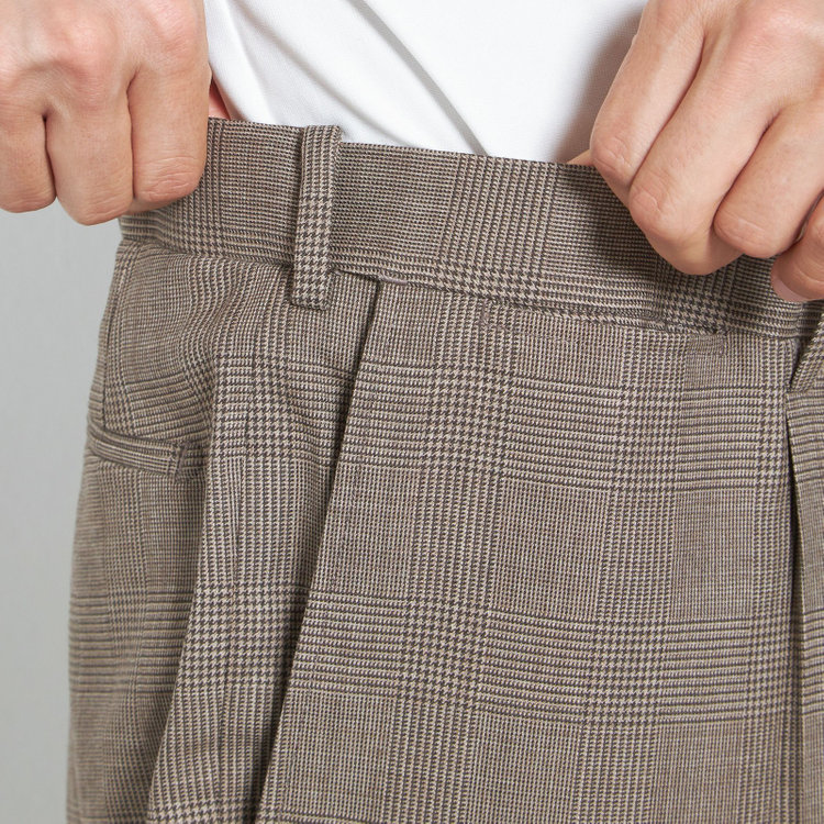 シルバーライン 【CLASSICO TAPERED】【春夏】1タックテーパードパンツ/ブラウン×グレンチェック/ウエストムーブ/※裾上げ必要 茶中間