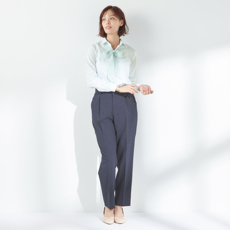 ソノタ 【SUIT SELECT×Samantha Thavasa】【長袖】リボン&フリル取り外しスキッパー/ミント×ドビーストライプ 緑淡色