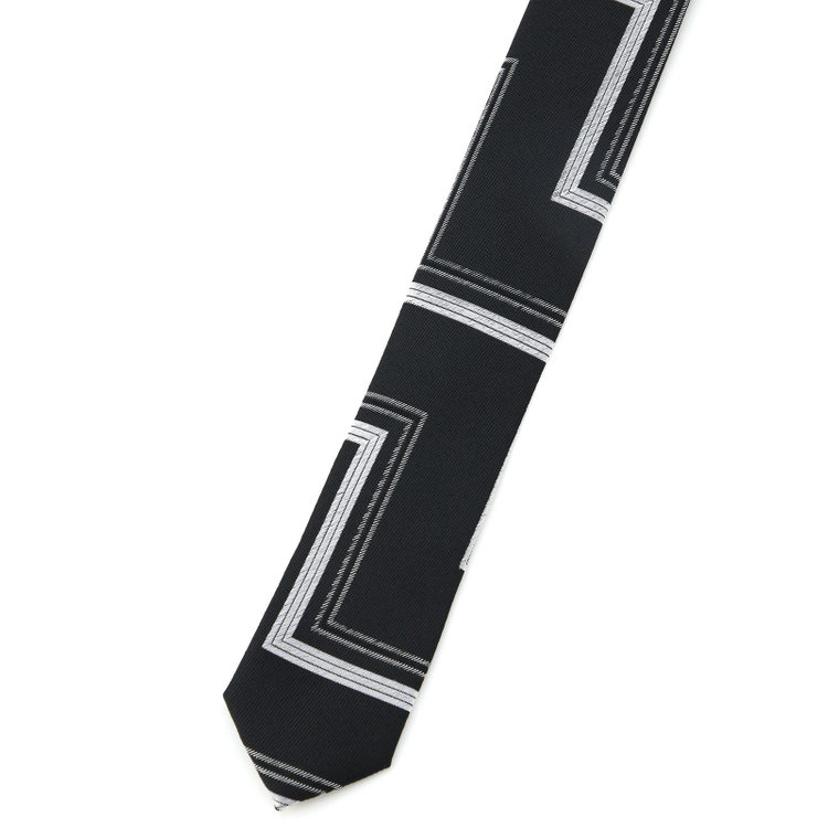 ブラックライン 【BLACK LINE】シルクブレンド幾何学柄ネクタイ 7.5cm幅/ブラック その他