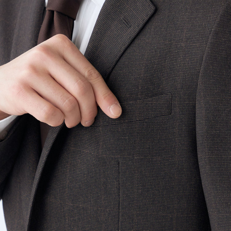 ブラックライン 【発送在庫あり】【SLIM TAPERED_2】【秋冬】コーディネートパンツ付き/2釦シングルスーツ 0タック/ブラウン×チェック+ブラックソリッドパンツ/ウエストシャーリング/4S SUSTAINABILITY/※パンツ裾上げ済仕様 茶濃色