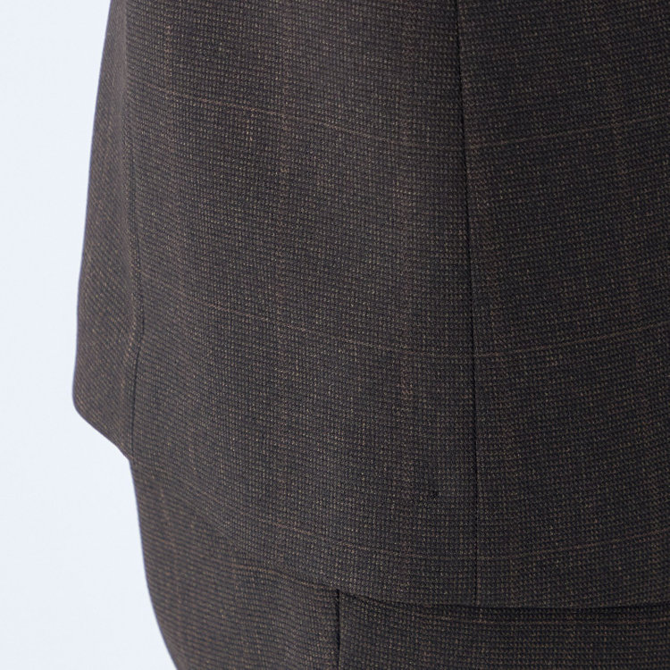 ブラックライン 【発送在庫あり】【SLIM TAPERED_2】【秋冬】コーディネートパンツ付き/2釦シングルスーツ 0タック/ブラウン×チェック+ブラックソリッドパンツ/ウエストシャーリング/4S SUSTAINABILITY/※パンツ裾上げ済仕様 茶濃色