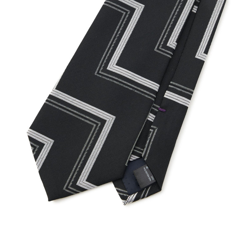 ブラックライン 【BLACK LINE】シルクブレンド幾何学柄ネクタイ 7.5cm幅/ブラック その他