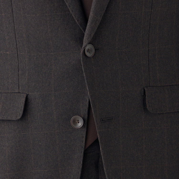 ブラックライン 【発送在庫あり】【SLIM TAPERED_2】【秋冬】コーディネートパンツ付き/2釦シングルスーツ 0タック/ブラウン×チェック+ブラックソリッドパンツ/ウエストシャーリング/4S SUSTAINABILITY/※パンツ裾上げ済仕様 茶濃色