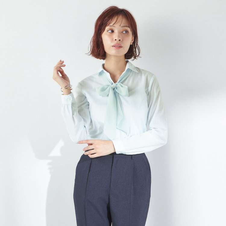 ソノタ 【SUIT SELECT×Samantha Thavasa】【長袖】リボン&フリル取り外しスキッパー/ミント×ドビーストライプ 緑淡色