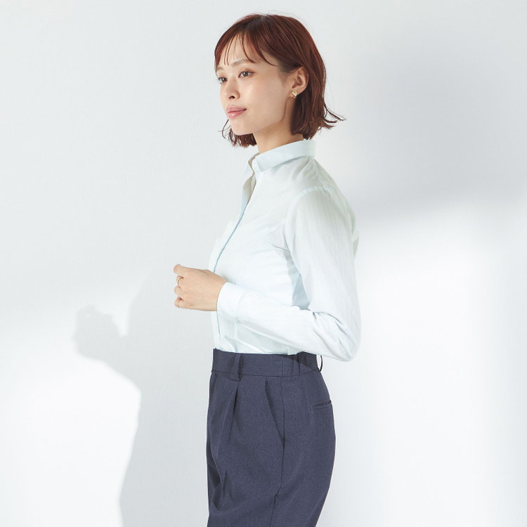 ソノタ 【SUIT SELECT×Samantha Thavasa】【長袖】リボン&フリル取り外しスキッパー/ミント×ドビーストライプ 緑淡色