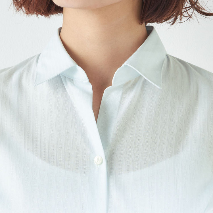 ソノタ 【SUIT SELECT×Samantha Thavasa】【長袖】リボン&フリル取り外しスキッパー/ミント×ドビーストライプ 緑淡色