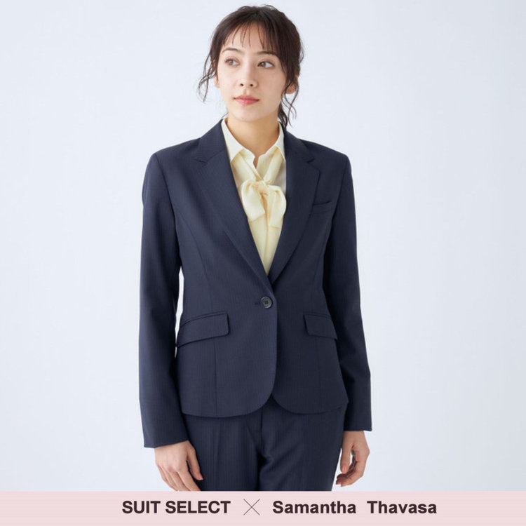 スーツセレクト 【SUIT SELECT×Samantha Thavasa】【年間】1釦ジャケット/ネイビー×ストライプ/4S/マシンウォシャブル 紺中間