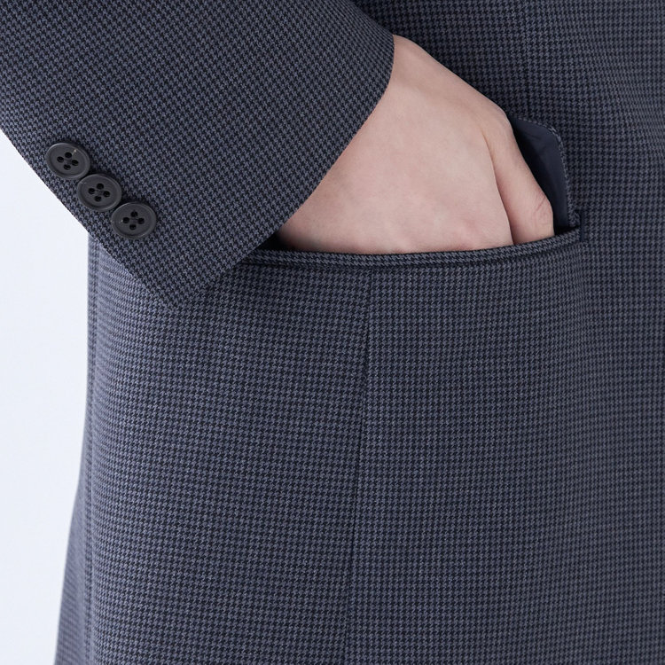 スーツセレクト 【RELAX TAPERED_2】【秋冬】4釦1掛けダブルジャケット/ネイビー×ガンクラブチェック/ウォッシャブル ネイビー系(紺)