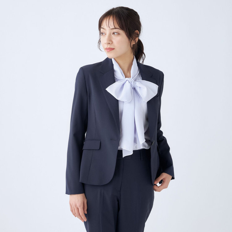 スーツセレクト 【SUIT SELECT×Samantha Thavasa】【年間】1釦ジャケット/ネイビー×ストライプ/4S/マシンウォシャブル 紺中間