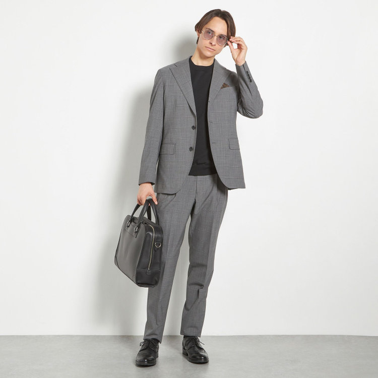 シルバーライン 【CLASSICO TAPERED】【春夏】3釦段返りシングルスーツ 2タック/グレー×ウィンドペン/ウエストムーブ/MARZOTTO/※裾上げ必要 グレー中間