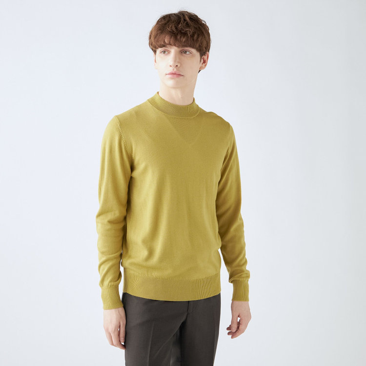 スーツセレクト 【RBC】【秋冬】ウールモックネックニットセーター/イエロー/ZEGNA BARUFFA/マシンウォッシャブル 黄中間