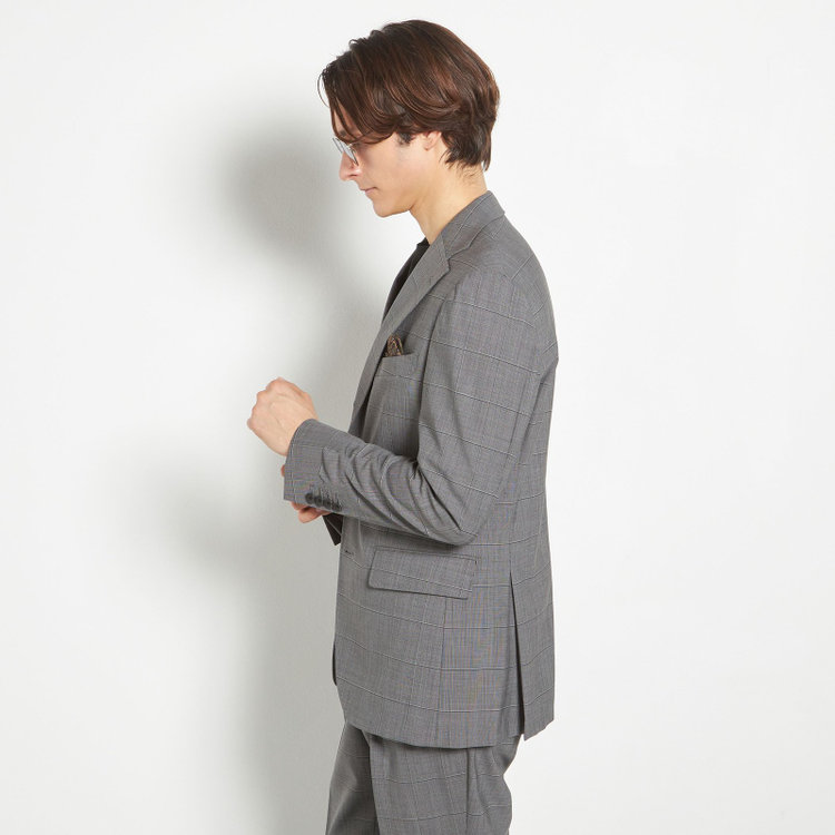 シルバーライン 【CLASSICO TAPERED】【春夏】3釦段返りシングルスーツ 2タック/グレー×ウィンドペン/ウエストムーブ/MARZOTTO/※裾上げ必要 グレー中間