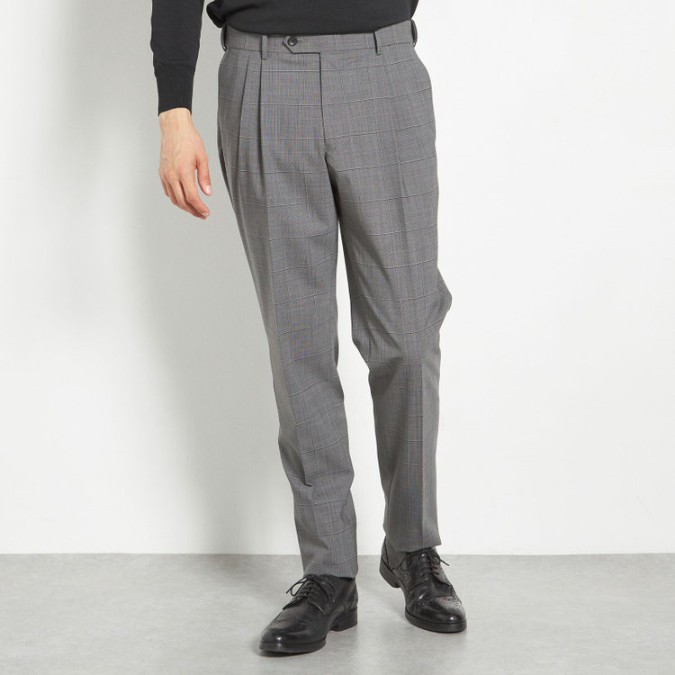 シルバーライン 【CLASSICO TAPERED】【春夏】3釦段返りシングルスーツ 2タック/グレー×ウィンドペン/ウエストムーブ/MARZOTTO/※裾上げ必要 グレー中間
