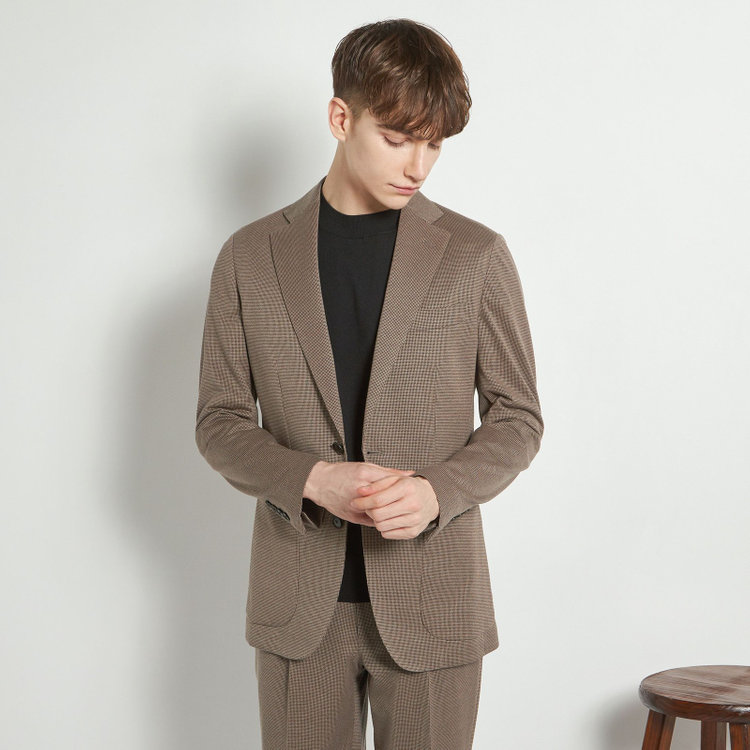 シルバーライン 【5DAYS CLOSET】【RBC】【春夏】2釦シングルジャケット/ブラウン×ハウンドトゥース/パッチポケット 茶中間