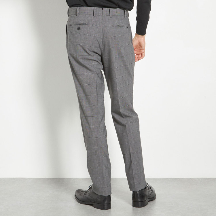 シルバーライン 【CLASSICO TAPERED】【春夏】3釦段返りシングルスーツ 2タック/グレー×ウィンドペン/ウエストムーブ/MARZOTTO/※裾上げ必要 グレー中間