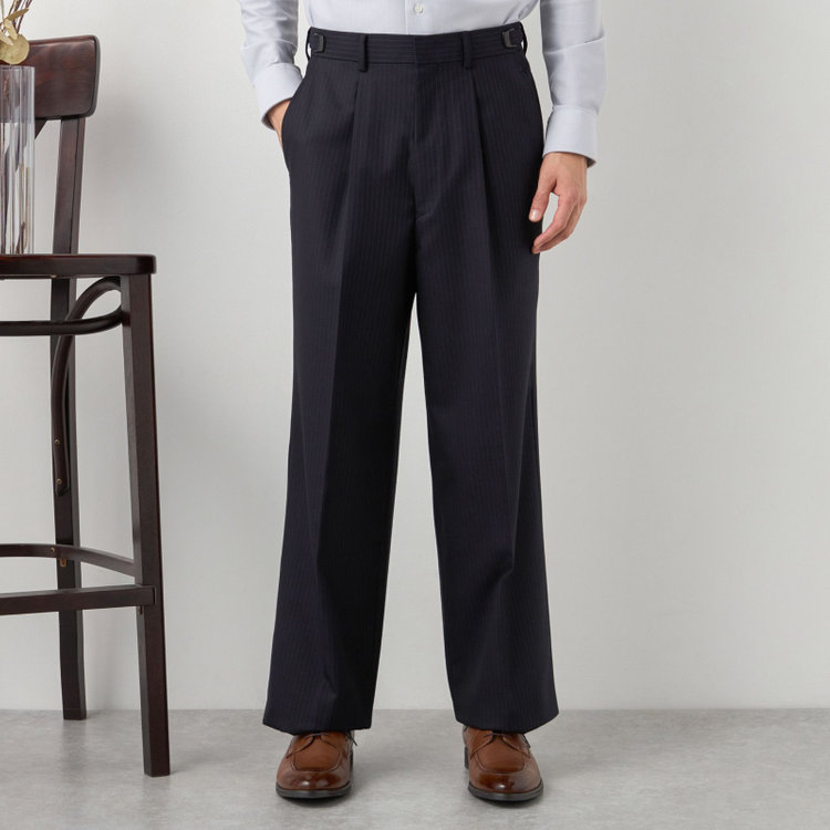 ブラックライン 【SLIM TAPERED】【秋冬】2釦シングルスリーピーススーツ 0タック/ネイビー×グレンチェック /ウエストムーブ/4S TAKE OUT SUITS / ※パンツ裾上げ済仕様 紺濃色