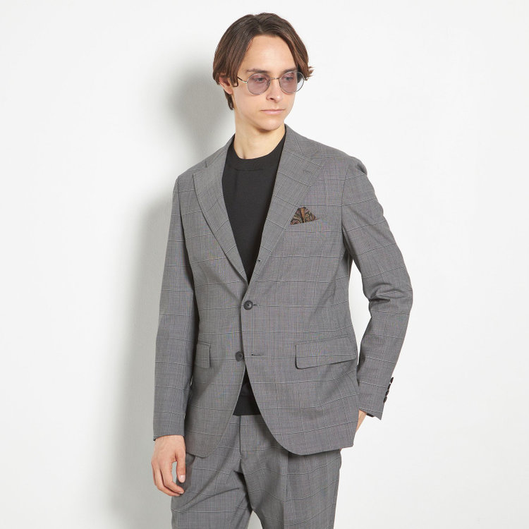 シルバーライン 【CLASSICO TAPERED】【春夏】3釦段返りシングルスーツ 2タック/グレー×ウィンドペン/ウエストムーブ/MARZOTTO/※裾上げ必要 グレー中間