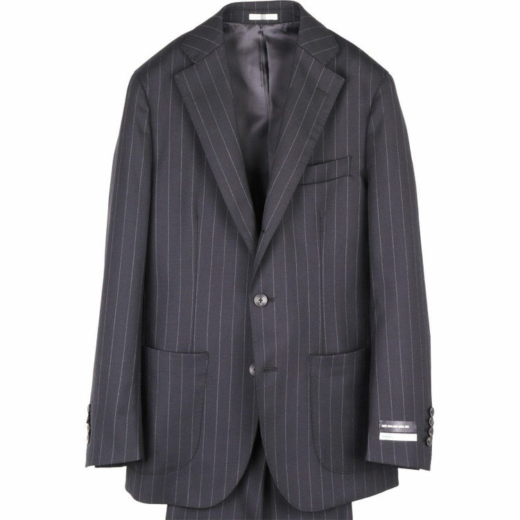 スーツセレクト 【WEB限定/OUTLET】【CLASSICO TAPERED】【秋冬】3釦段返りシングルスーツ 2タック/ブラック×ストライプ/パッチポケット/サイドAJ/NEW ZEALAND WOOL MIX ブラック系(黒)